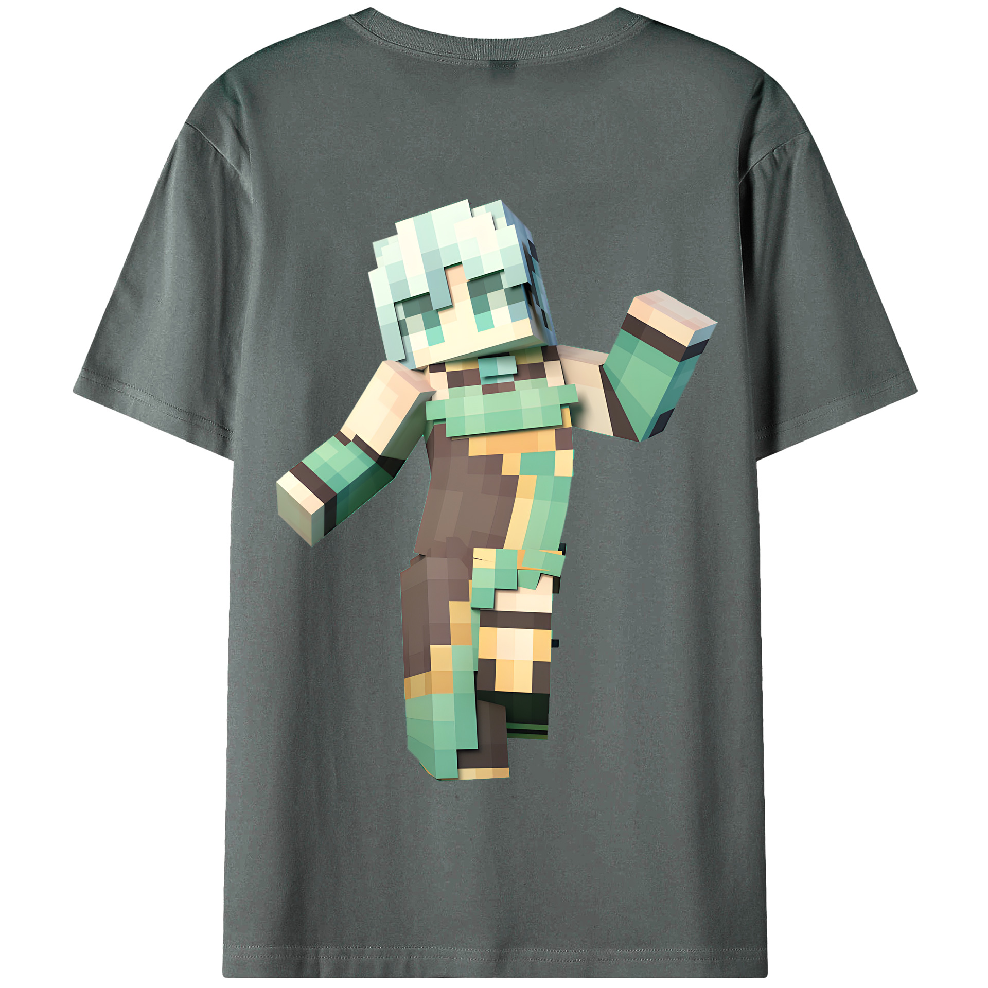 （画像用） マインクラフト ブロックの世界 Minecraft MC Block world 綿100％半袖Tシャツ（背面プリント）